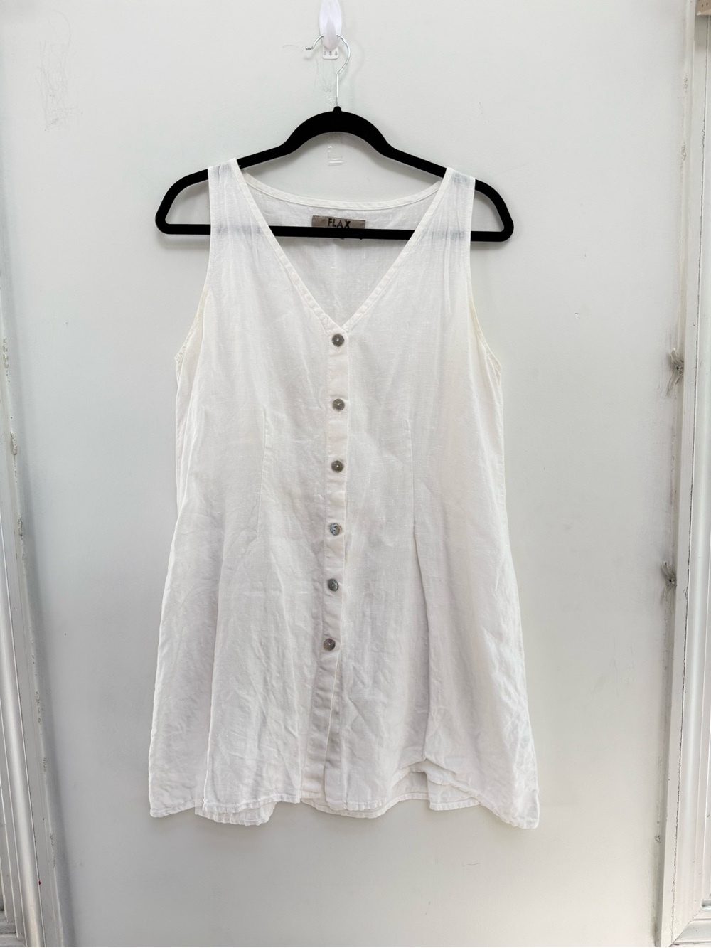 Flax White Linen Button-Front Tunic Top